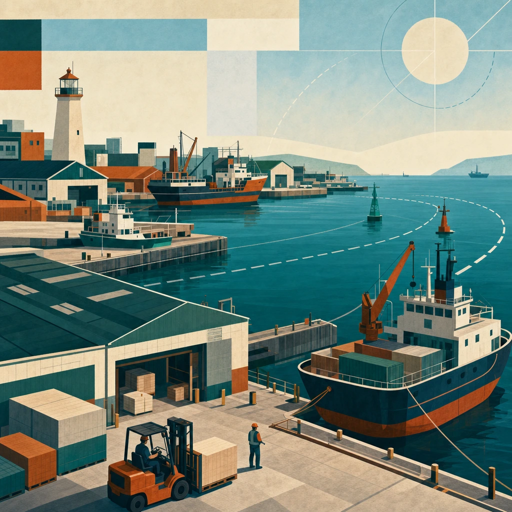 Illustrated Captain's Cove district on Ampersand Island