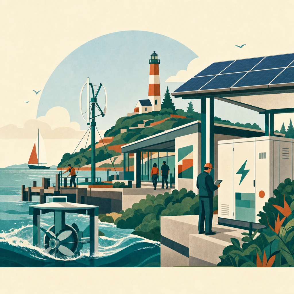 Illustrated Alternative Energy industry on Ampersand Island