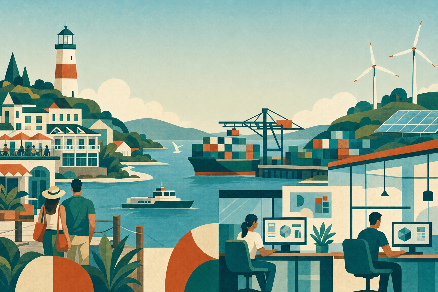 Illustrated Ampersand Island key industries